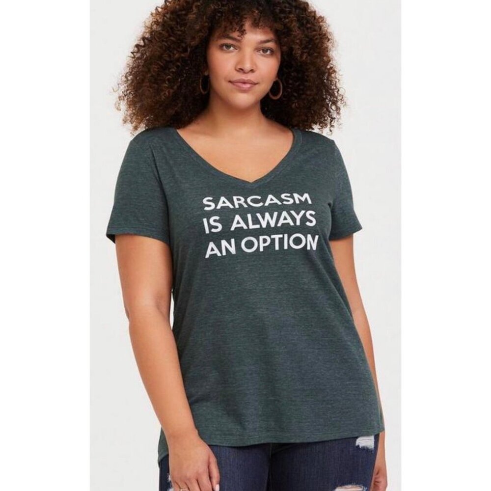 Sarcasm Is Always An Option V-Neck Tee - Dark Heather Green